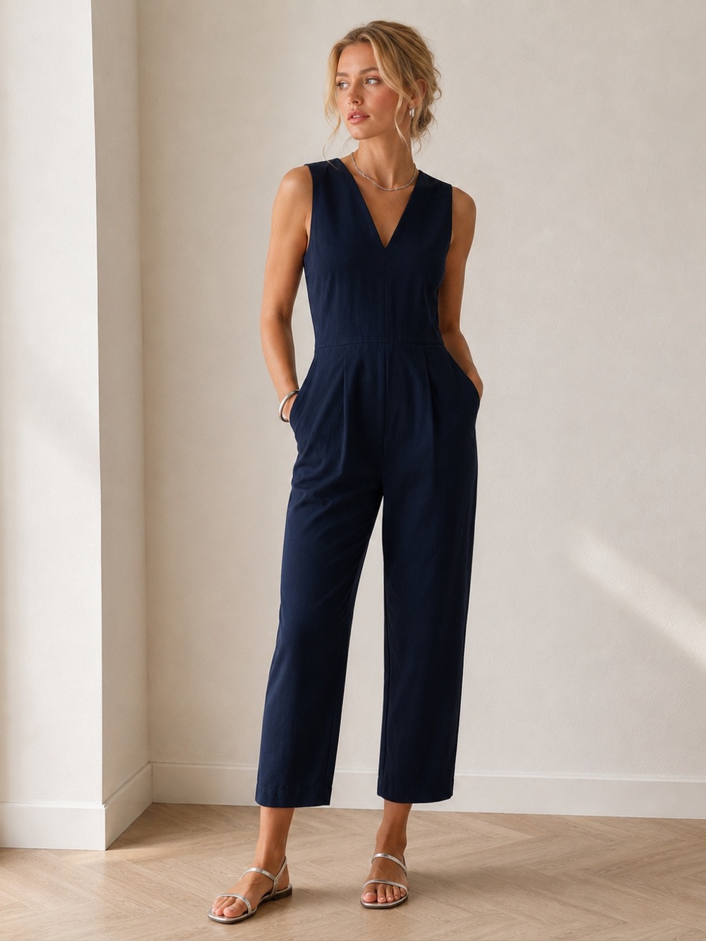Structured Cotton Polished Minimalist Capsule Workwear Utility Jumpsuit Size 4